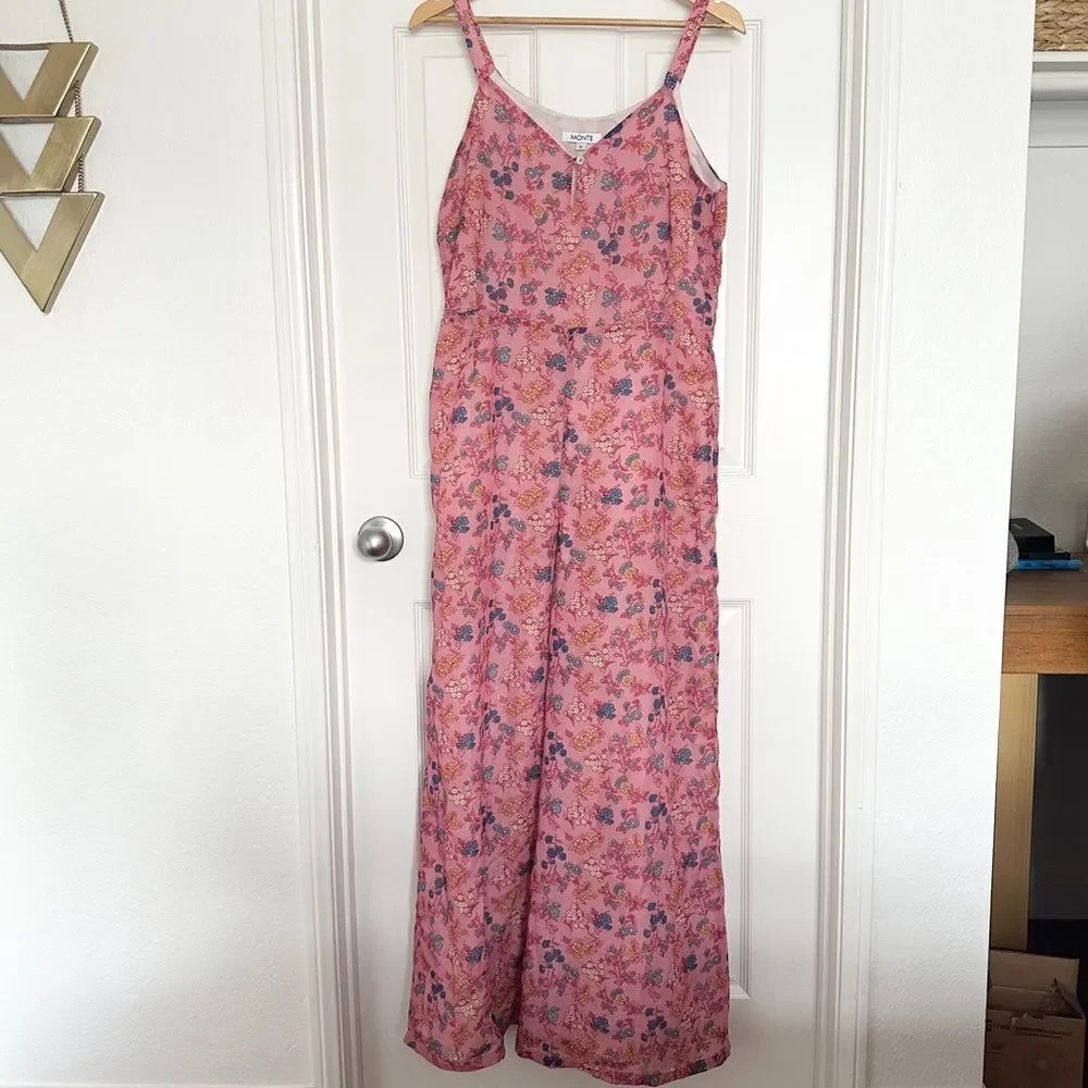 Monte the Label Wide Leg Pink Floral Keyhole Jumpsuit